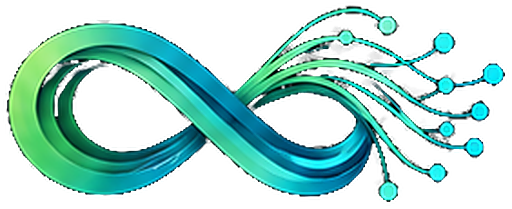 Toeco symbol: interwoven green and cyan signal flows